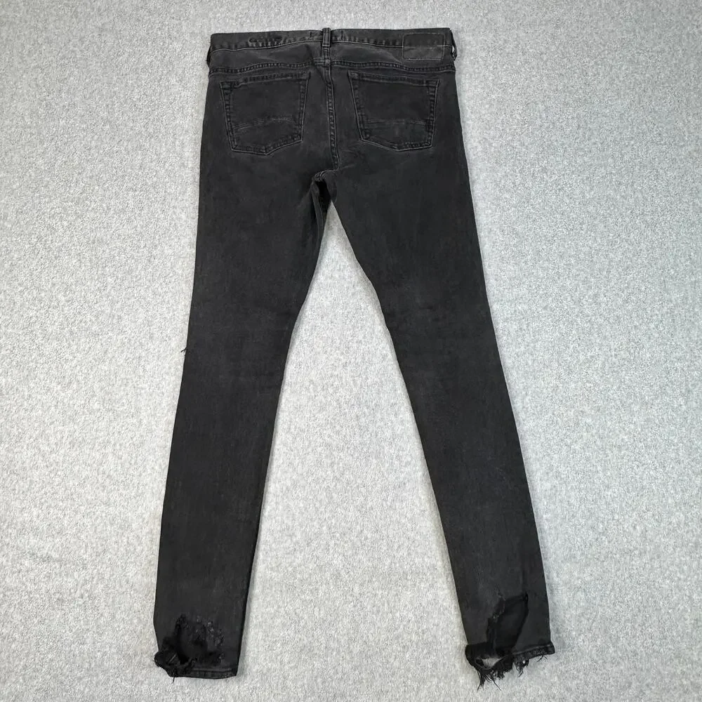 Pacsun Comfort Stretch Stacked Skinny Jeans Men's 32x32 Black Distressed Raw Hem